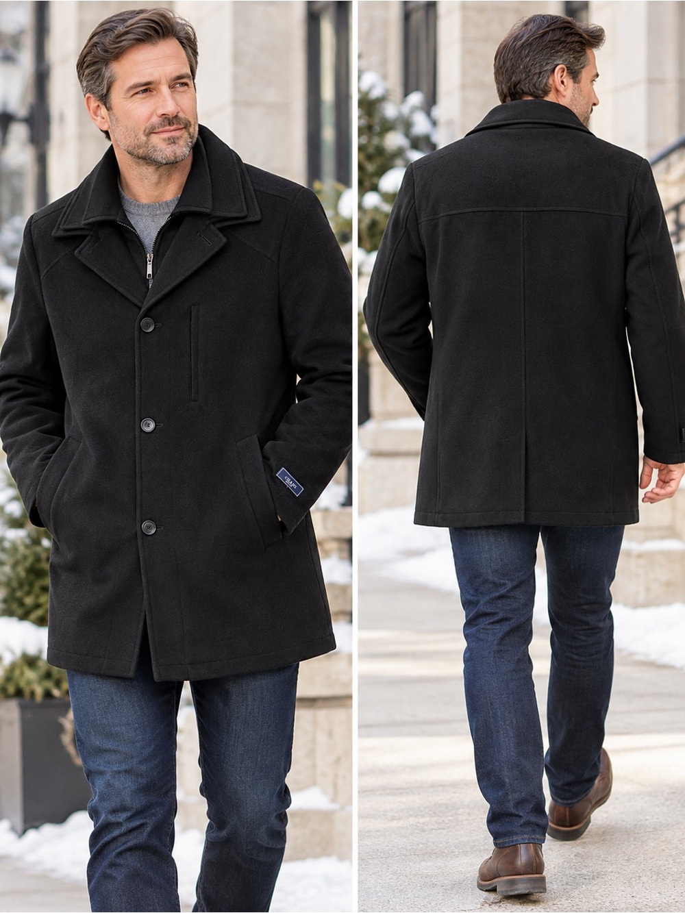 CHAPS Ralph Lauren Men’s Black Wool Blend Jacket Coat 42R Quilted Lined Timeless